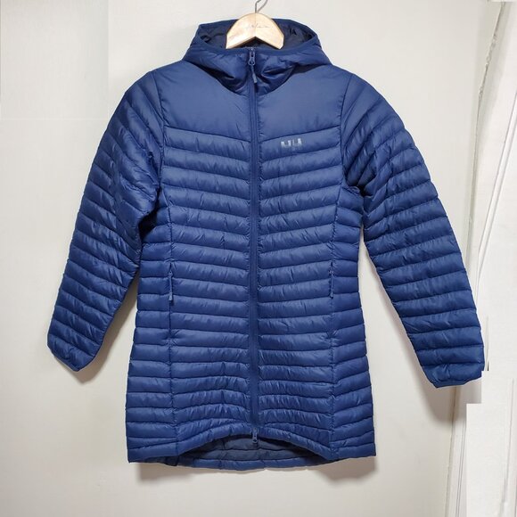 HELLY HANSEN Fernie Hooded Insulator Long Puffer Jacket Coat Navy Blue Womens XS - Picture 2 of 16